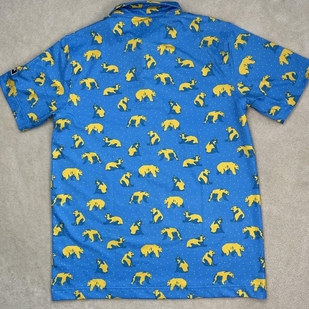 Waggle Polo Shirt Men's Med Golden Bear All Over Print Golf Performance - Picture 3 of 6